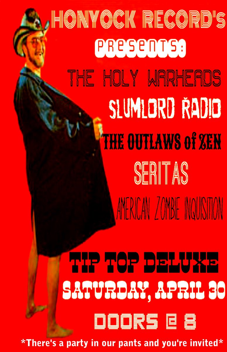 HolyWarheads's tweet photo. April 30 2016 @TIPTOPDELUXEBAR @Slumlord_Radio @TheOutlawsOfZen @seritasband @HonyockRecords #thesewarheadsareholy https://t.co/N0K8YpY7A2