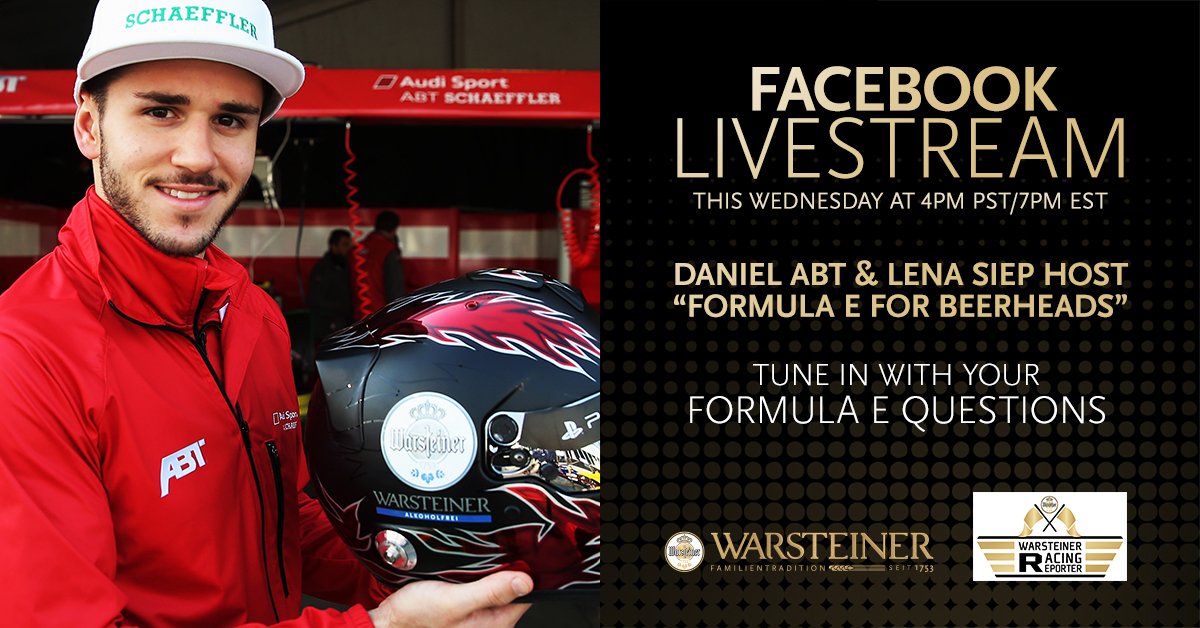 WarsteinerUSA's tweet photo. We're going LIVE! 

Check out @WRaceReporter &amp; @Daniel_Abt on WARSTEINER US Facebook Livestream TOMORROW! https://t.co/Xue8NNr1oZ