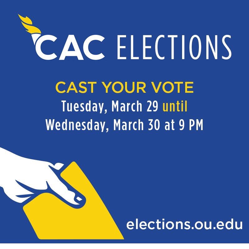 OU_Congress's tweet photo. VOTE! ✅ Vote today and tomorrow at https://t.co/fT6WIeaZqV for Congress Reps, HCSA Pres, and CAC chair! #ServingyOU https://t.co/W6AXsjv504