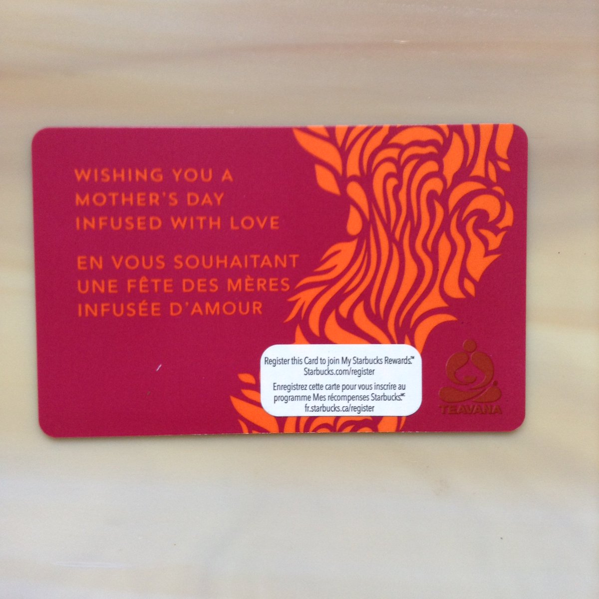 mysbuxcollect's tweet photo. 2013 TEAVANA Mothers Day Card C$7.00 #starbuckscard #sbuxcard #starbucks #sbuxcollection https://t.co/Dau1WV81uk https://t.co/w0RxkncXoZ