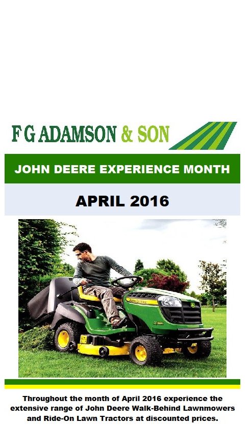 fg_adamson's tweet photo. @JohnDeere #experiance  month 2016 starts This Friday.
huge savings throughout April https://t.co/FTO1KJZp2P