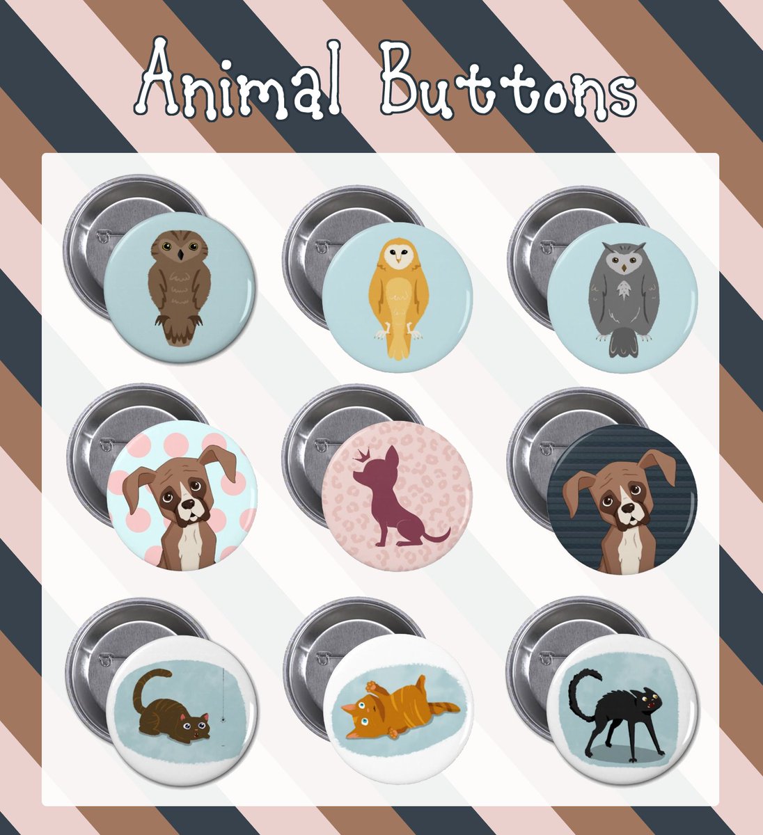 AdekDesigns's tweet photo. We've grouped our #buttons featuring #animals! From the noble #capybara to #cats and #dogs: https://t.co/RKE5Nn34Xf https://t.co/m6zOpjHv96