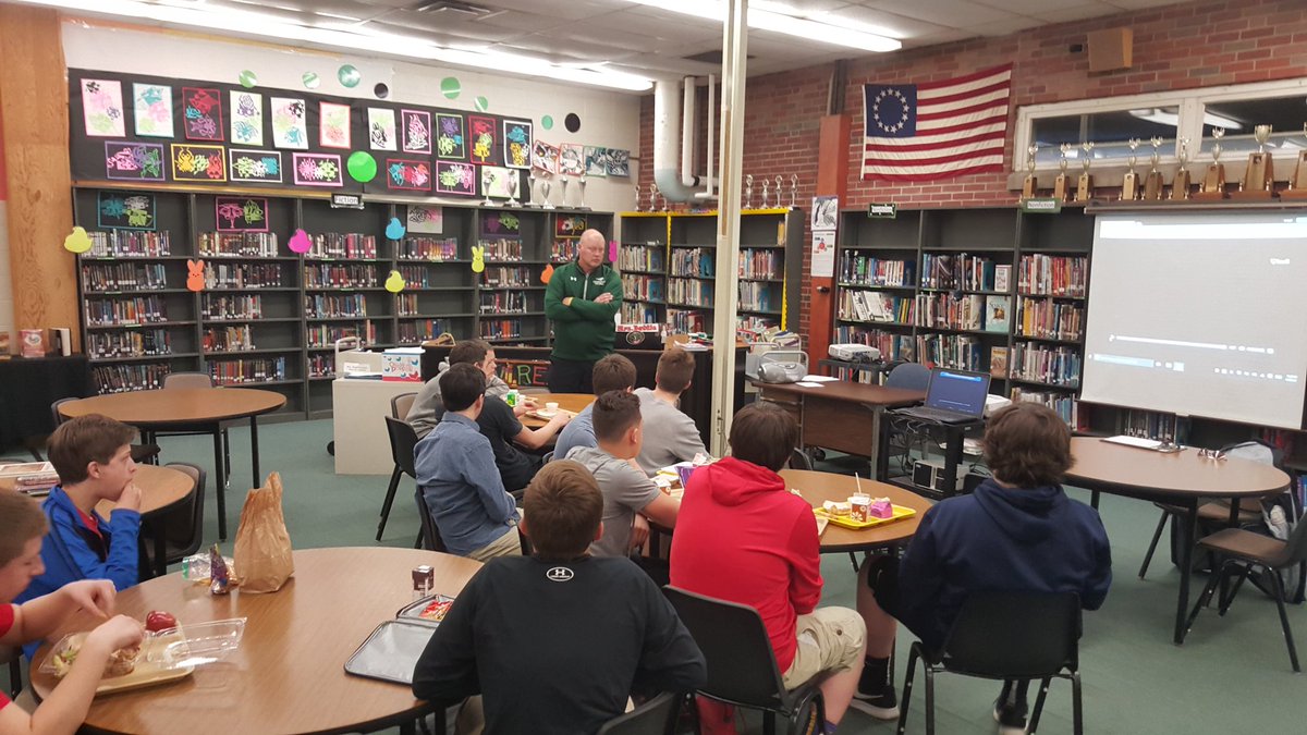 CoachParsonsCHS's tweet photo. Thanks @cms_deitrick for helping with the future @SHSFB1 meeting...Great to see the future Mustangs...Albion on 4/1 https://t.co/OGrDicNZwz