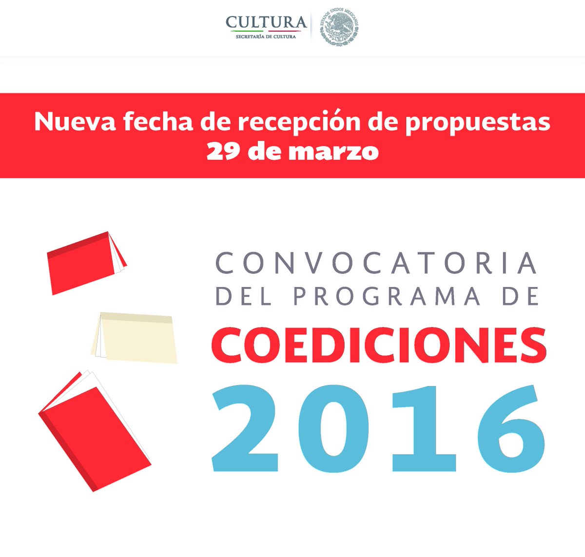 Libros_Mexico's tweet photo. ¿Ya registraste tus propuestas en #Coediciones2016?
Último día de recepción de proyectos https://t.co/7q6pJLC8CR https://t.co/OxPV5FPV9b