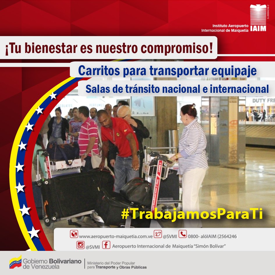 IAIM_VE's tweet photo. #TrabajamosParaTi Pensando en tu comodidad, te ofrecemos carritos portaequipajes en las salas de tránsito https://t.co/geBYWTlZWW
