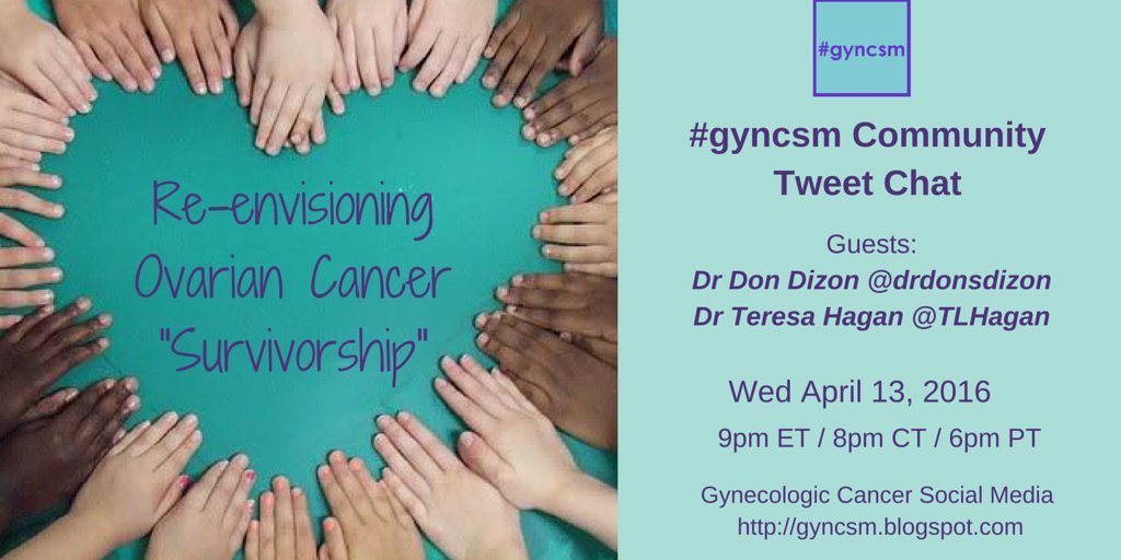Join the #gyncsm chat on envisioning #ovariancancer survivorship on April 13th #tealispersonal #survivorship