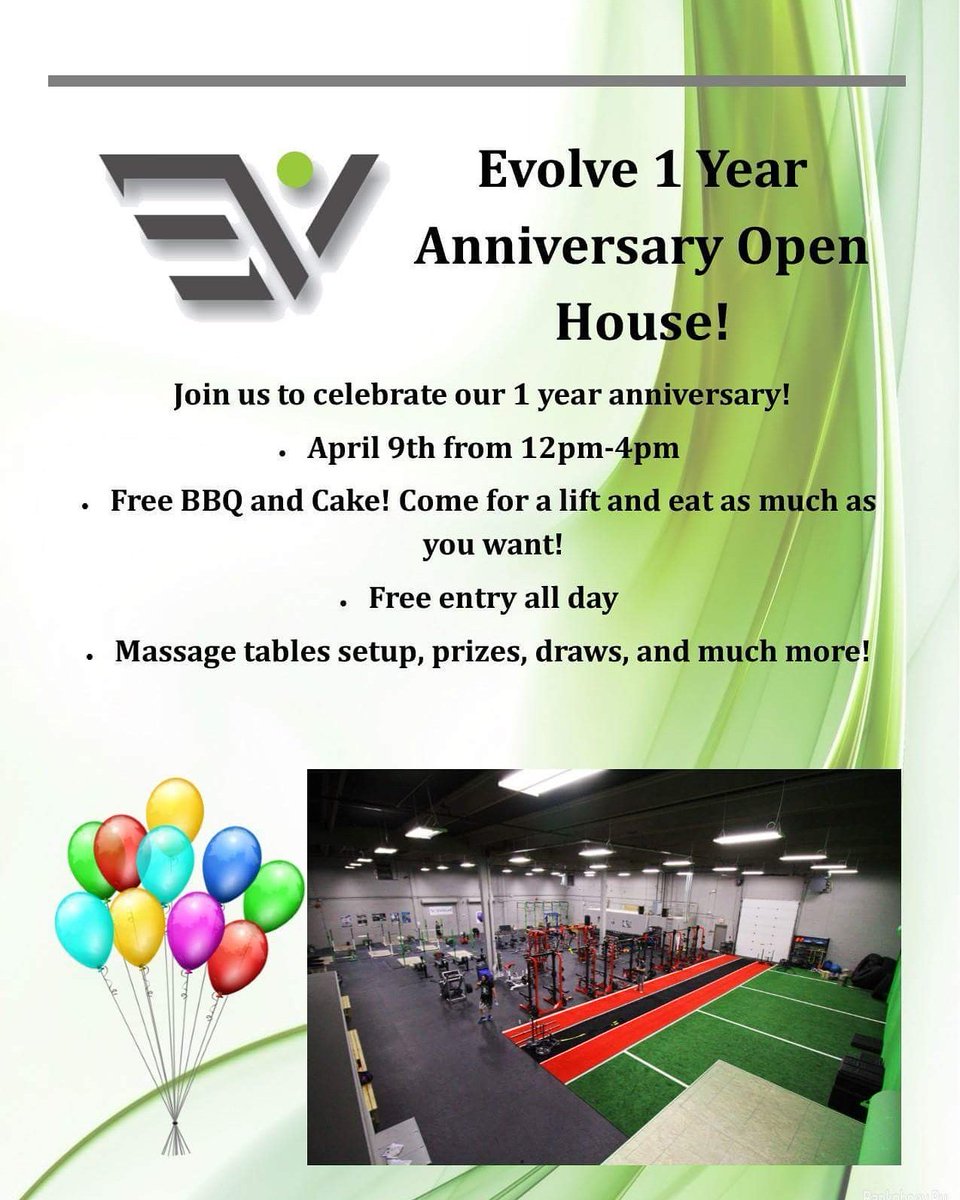 EvolveStrength's tweet photo. Our 1 year anniversary party is soon! It's been an amazing year and we hope you can celebrate with us #yeg https://t.co/KocsnM9RsE