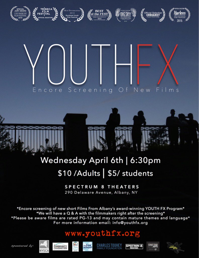 youthfxfilm's tweet photo. #YouthFX #Encore #Albany #518 #Movies #Spectrum8 #YouthFilm 4/6 @ 6:30pm https://t.co/Y84iGalrp7