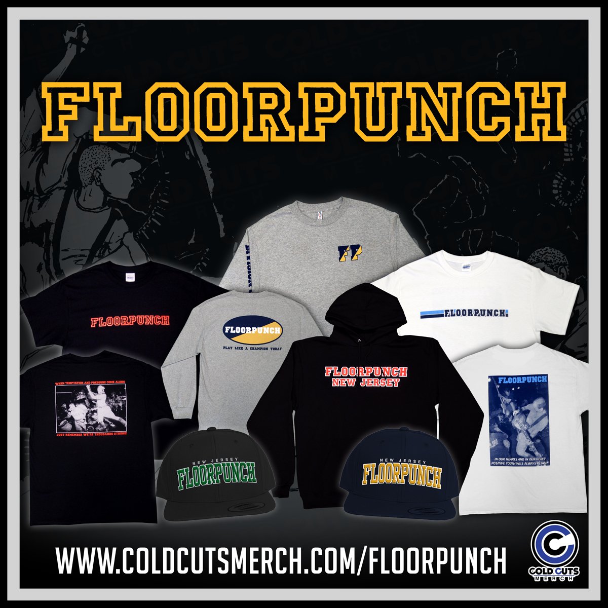coldcutsmerch's tweet photo. We are excited to launch a brand new FLOORPUNCH store! Classic designs are on sale now

https://t.co/UIwQEHWsX8 https://t.co/ogLoT11I8h