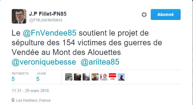 RN_Officiel_85's tweet photo. #FN85 soutient le projet de sépulture des 154 victimes des guerres #Vendée #MontDesAlouettes @AlouetteRadio @Valeurs https://t.co/wuOEuJAOtj
