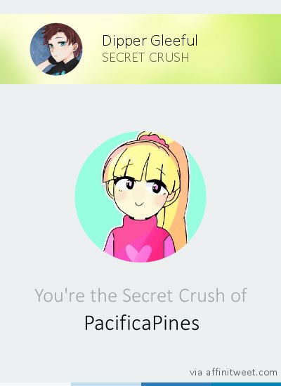 [Secret Crush] Your Secret Crush is <a href="/PacificaPines/">Pacifica Southeast</a>! Who's yours?
via affinitweet.com