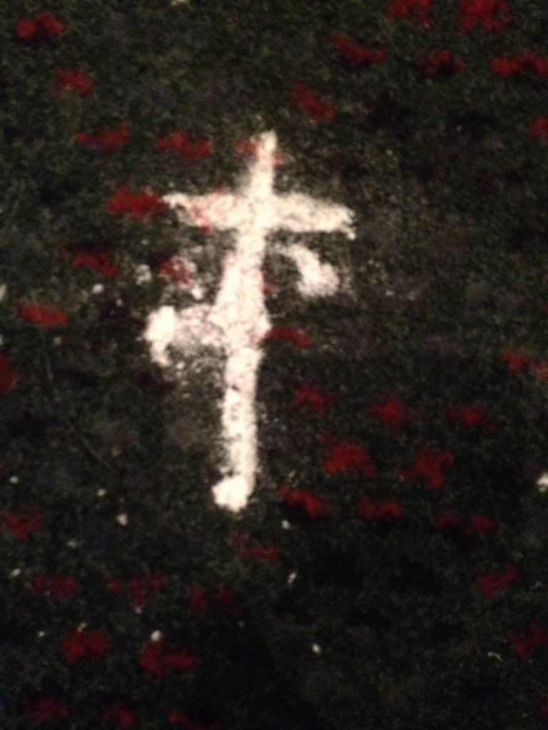 RexFelon's tweet image. A bag of flour got thrown at a gig. Some of it landed and made this symbol. Does anyone recognise it?
#Imback