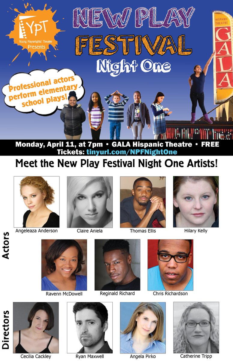 YPTDC's tweet image. Meet the #dctheatre artists of #NPF16 Night One! See them own the stage  Apr 11 @TeatroGALA! tinyurl.com/NPFNightOne