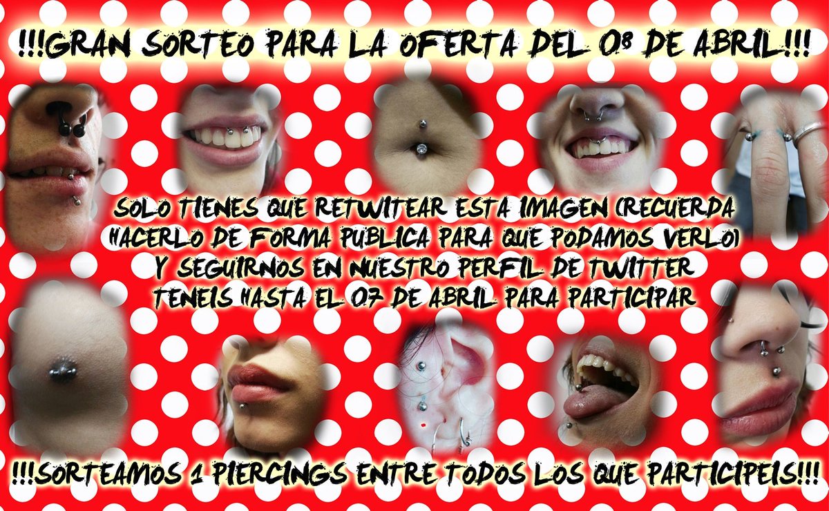 OniricBodyArt's tweet photo. Adelantamos nuestra oferta por la feria!!! El viernes dia 8 paso lista!!todos los piercings a 10 euros. https://t.co/Gxl24zmCTw