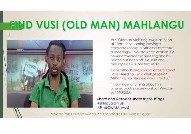 PanasheChig's tweet image. Thoughts with Vusi, I'm sick that this is where it's gotten to,using apartheid style tactics #BringBackVusiMahlangu