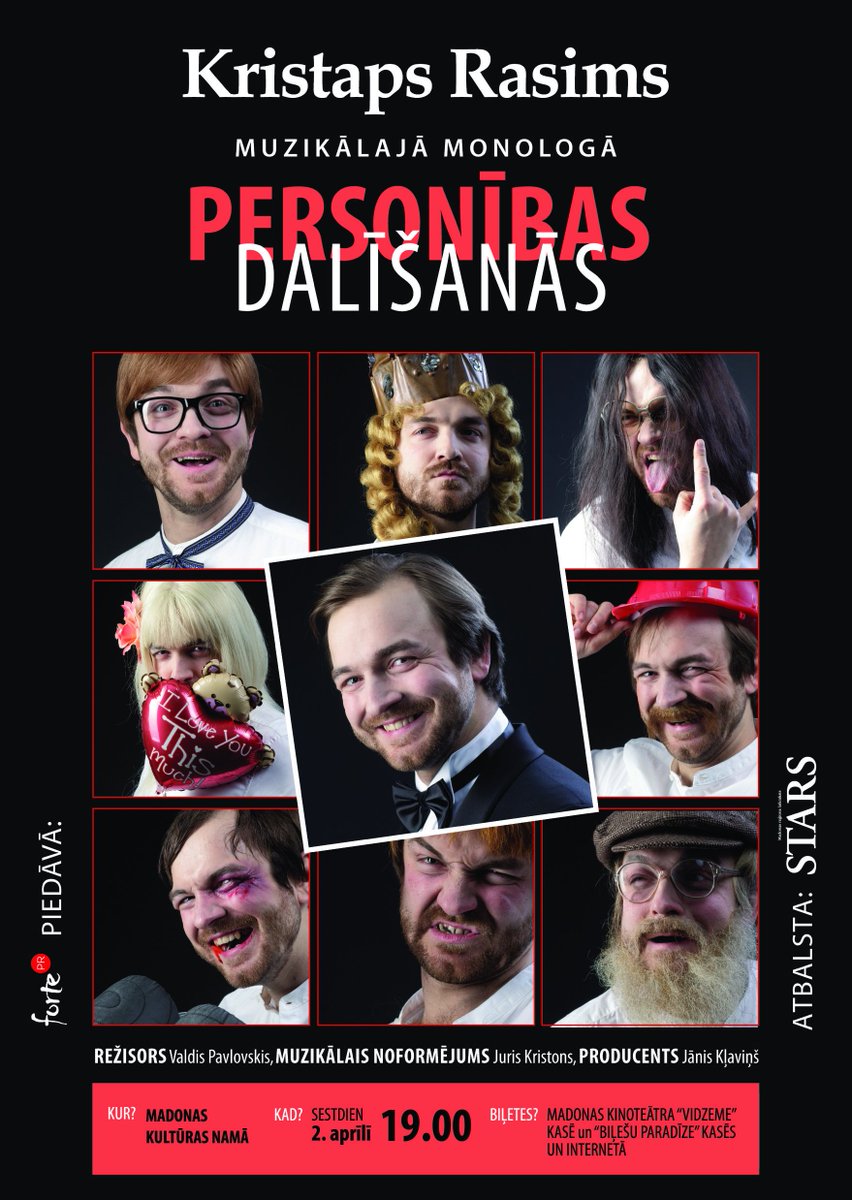 JanisForte's tweet photo. RT un laimē 2 ielūgumus uz aktiera  Kristapa Rasima monoizrādi "Personības dalīšanās" šajā sestdienā Madonas KN. https://t.co/MxV5xIlHYO