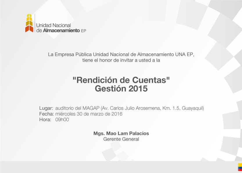 epUNAEc's tweet photo. [INVITACIÓN] #RendiciónDeCuentas #UNAEP período 2015 #AgriculturaCrece #AgroEC /@epUNAEc https://t.co/3iEjyZmCQG