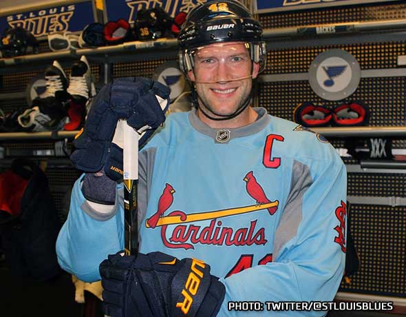 Chris Creamer  SportsLogos.Net on X: St Louis Blues to wear these retro Cardinals  jerseys during pre-game skate tonight. Post:    / X