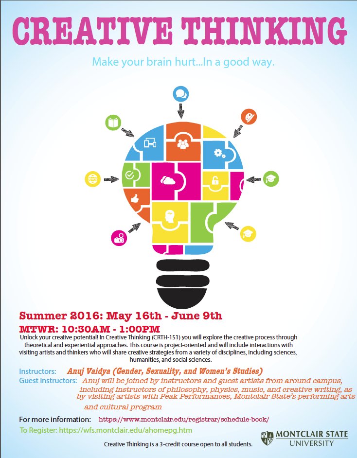 MontclairOFE's tweet photo. Some information about a great summer course on creative thinking! Check out https://t.co/rbmaZqaI9b for more info! https://t.co/m5BcbFdUVS