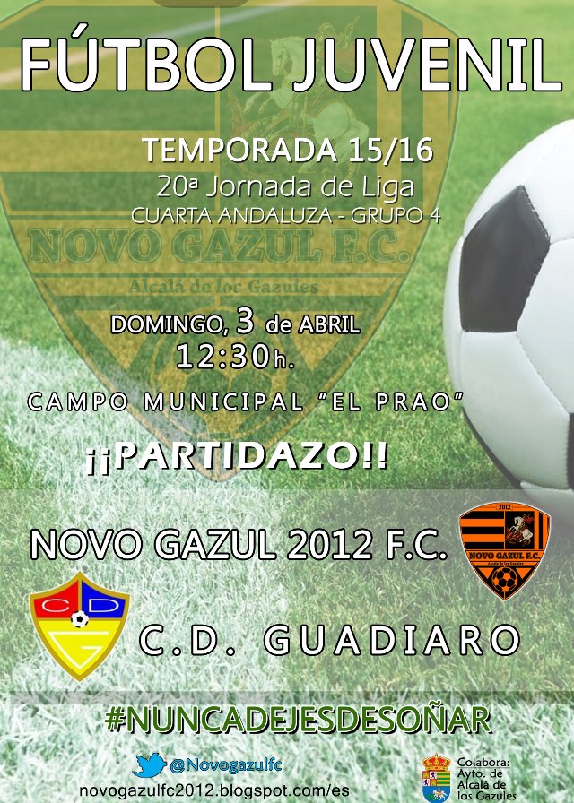 JUVENIL; El próximo domingo 3 de Abril tienes una cita en el Municipal. <a href="/Novogazulfc/">Novogazulfc</a> - <a href="/CD__GUADIARO/">CD GUADIARO</a> a las 12:30h