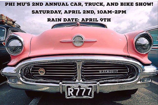 SU_Panhellenic's tweet photo. THIS SATURDAY come out &amp; support Phi Mu at their 2nd annual car show! Help them support Children's Miracle Network! https://t.co/EsXhQ042ui
