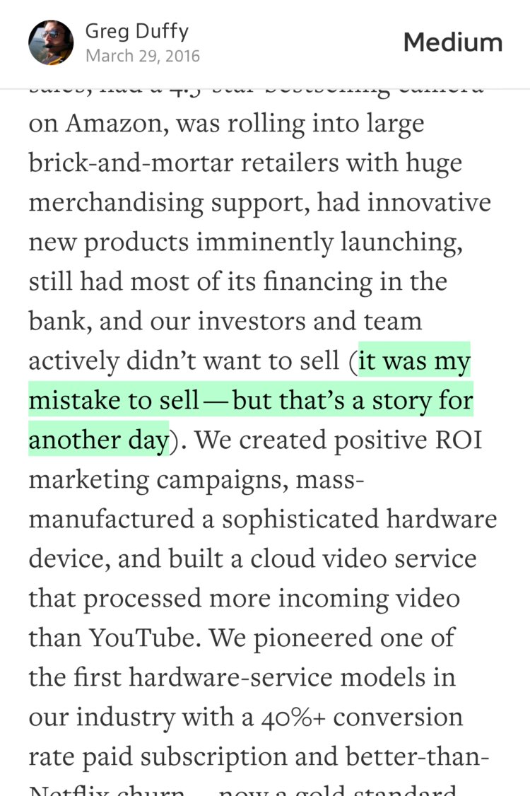 “…it was my mistake to sell — but that’s a story for another day…” from “The Dropcam Team” by Greg Duffy.