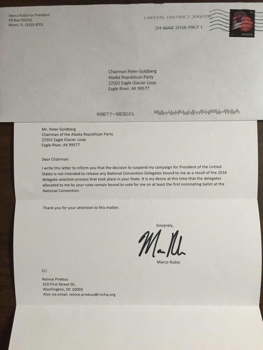 Here is the letter Rubio sent state parties saying he wants to keep his delegates