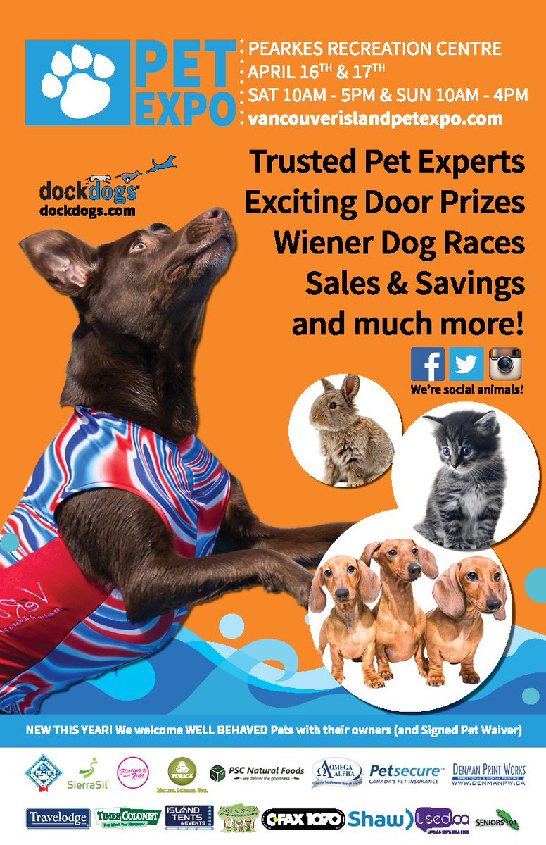 victoriapetexpo's tweet photo. Join us April 16 & 17, 2016 at Pearkes Recreation Centre!
Saturday 10am-5pm
Sunday 10am-4pm
#VIPetExpo16
#yyjevents https://t.co/NUU3Nl7yKq