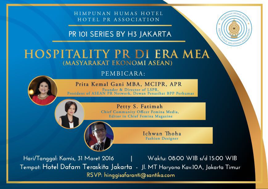 Join us in PR 101 Series by H3 PR Association Jakarta w/these amazing speakers <a href="/VianaIgah/">Viana Igah</a> <a href="/marlenedns/">Marlene Danusutedjo</a> <a href="/danang_ambar/">Danang Ambar Kreshno</a>