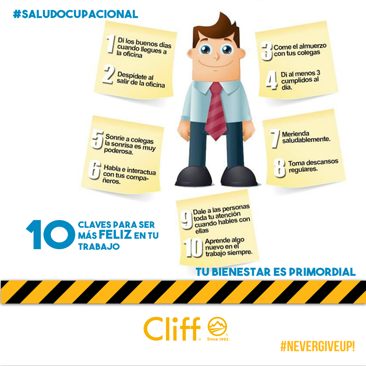 CliffSince1992's tweet photo. #SaludOcupacional 10 claves para ser #Feliz en tu trabajo #Tubienestaresprioridad # BuenMartes #ProcliffProtection https://t.co/DdJ7uaReJy