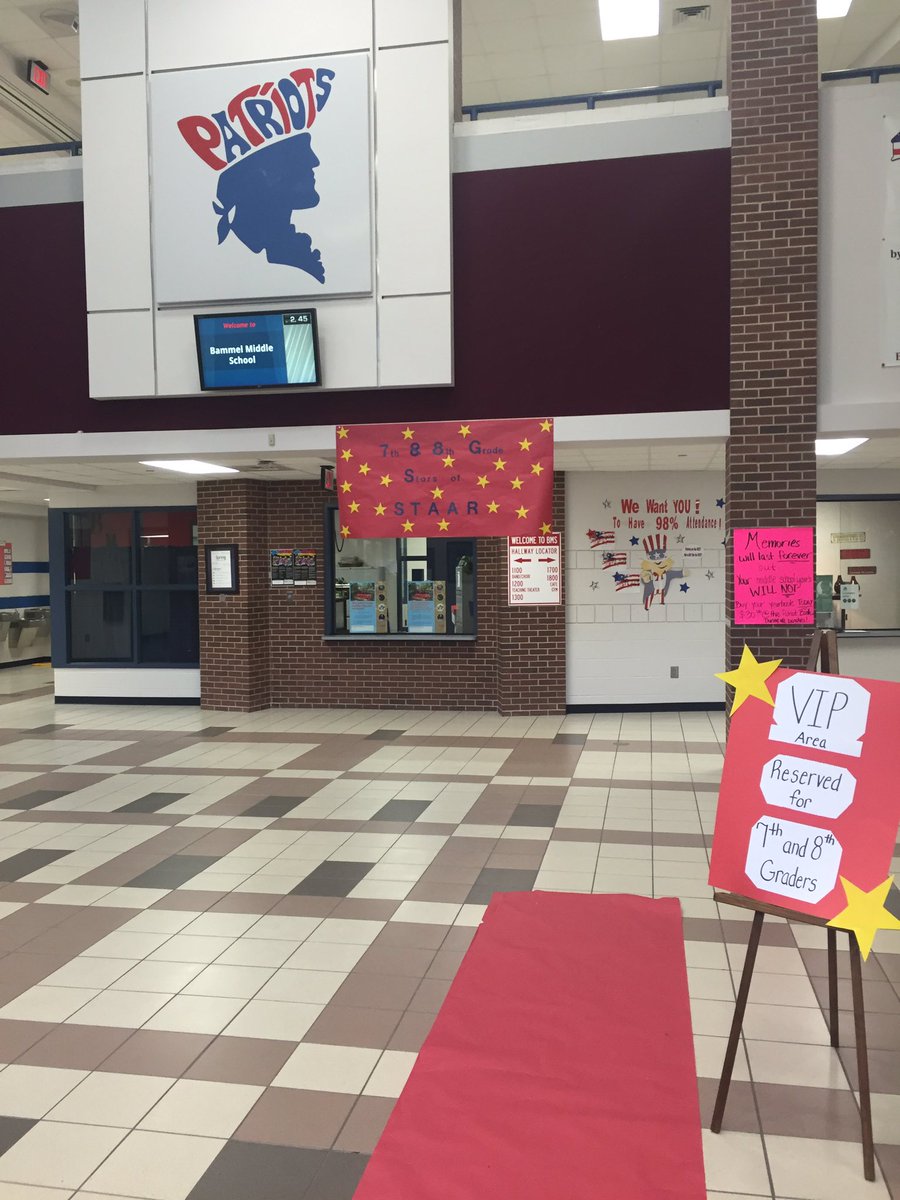GadgetgirlTania's tweet photo. @BMSPatriots rolled out the red carpet for the 7th and 8th grade scholars to motivate for STAAR. #believeinspring https://t.co/2BgILAhL15