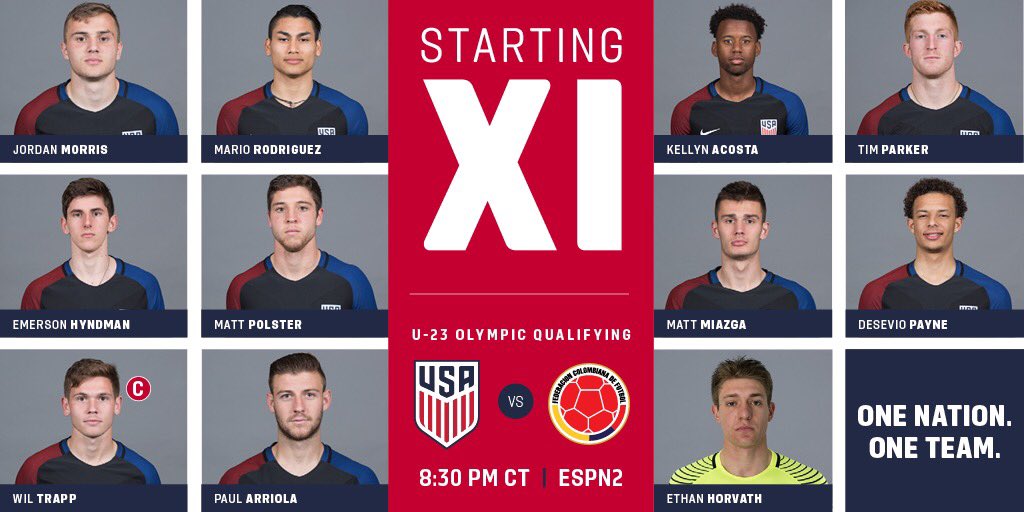 USYNT's tweet photo. Here is tonight's U-23 #USMNT Starting XI for #USAvCOL on the #RoadToRio. https://t.co/adwLcrw50R