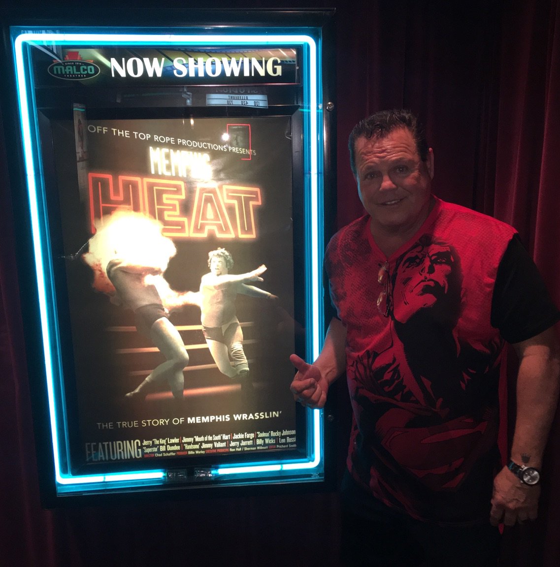 JerryLawler's tweet photo. Went to see Batman vs Superman tonight and look what was playing on another screen! https://t.co/OLgSwc11VS