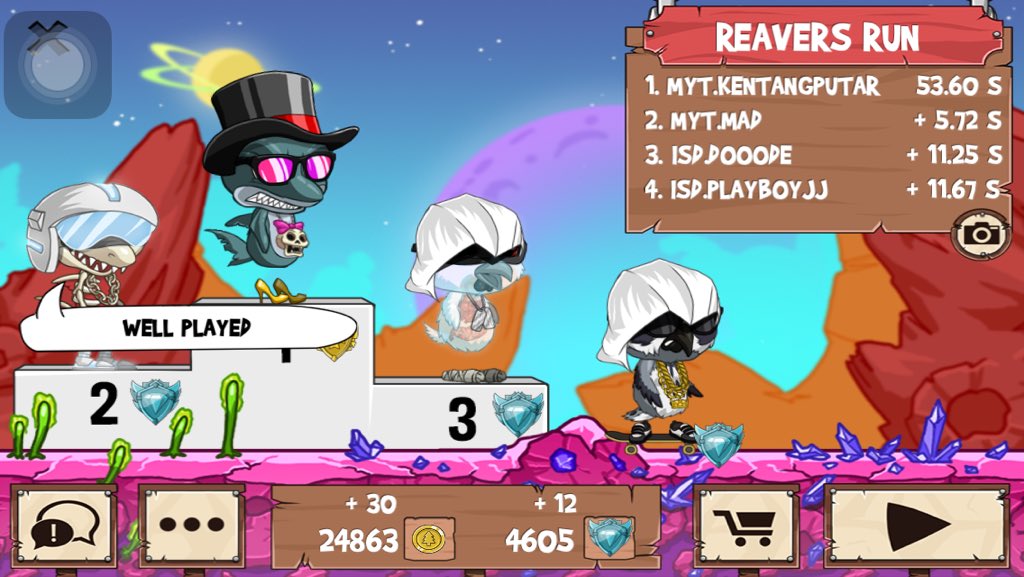 MYTclan_FR's tweet photo. Paired with Kentang to help him reach diamond league n finally yes he did it just now! Congrats 🎊👏🏻💕 #MyT #funrun2 https://t.co/ZjmkaCzNzE