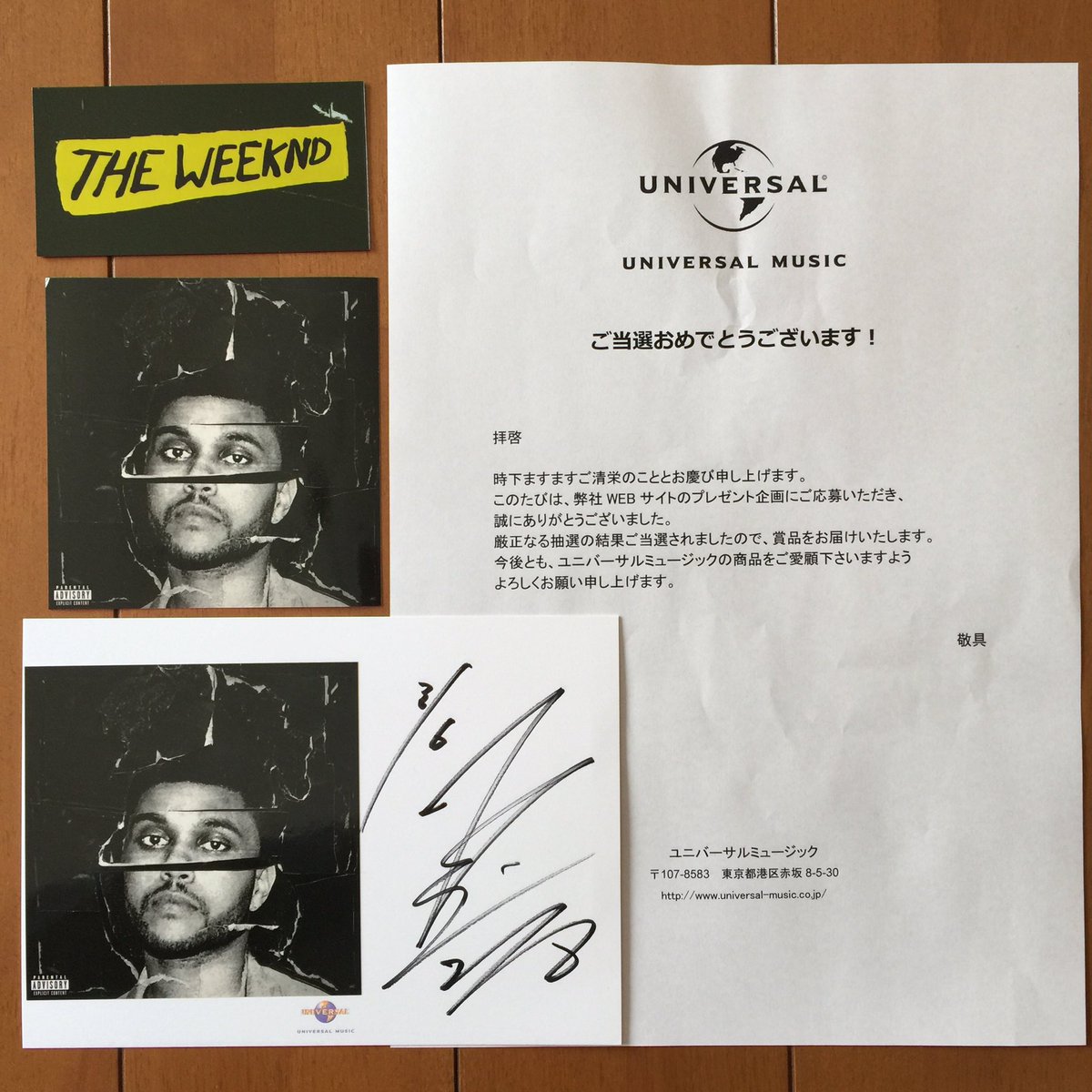 GenkiMichael's tweet photo. 「ザ・ウィークエンド ベストショット写真投稿キャンペーン」に見事当選しました！KENTO MORIさんのサインゲット！

@UNIVERSAL_INTER @theweeknd @weeknddancejp @KentoMori1 https://t.co/F9vf5gFZUB