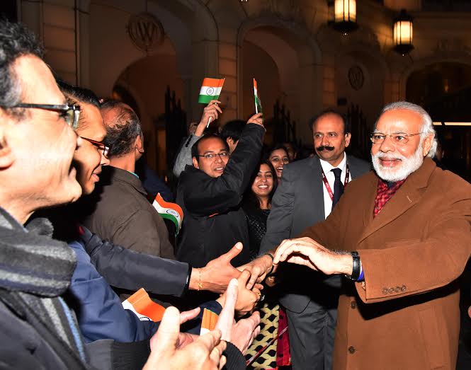 TimesNow's tweet photo. PM Narendra Modi being welcomed by people of Indian community, on his arrival at Brussels, Belgium #ModiInBrussels https://t.co/PAvKAp3QT4