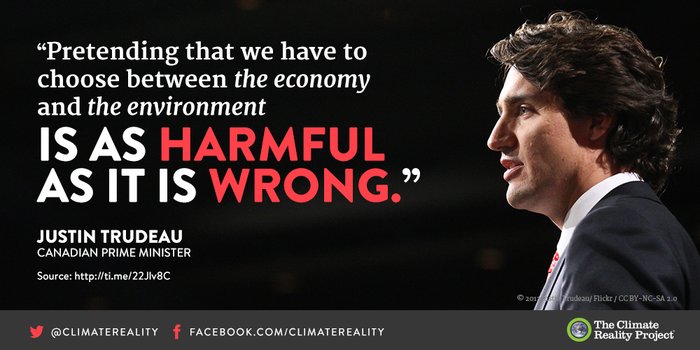 ClimateReality's tweet image. We don’t have to choose between the economy and the environment. Retweet if you agree with @JustinTrudeau.