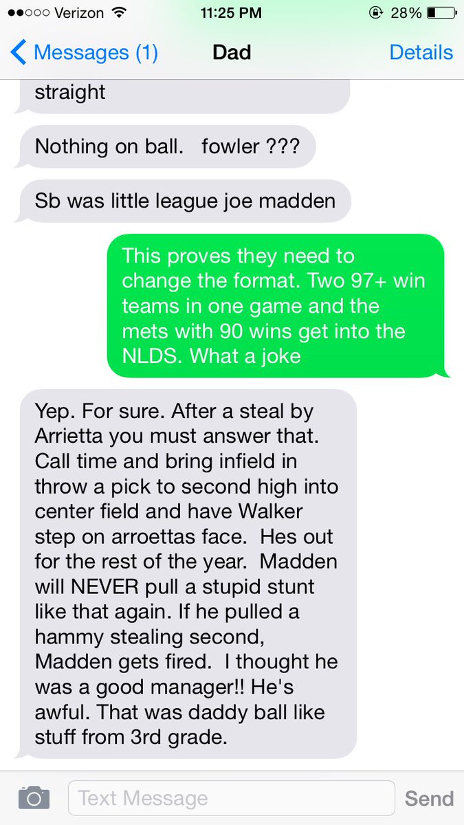 PhilMadonna's tweet photo. @BarstoolBigCat my dad after the Cubs beat the Pirates in the Wild Card game #ParentalHotTakes https://t.co/5LOUr3OWA6