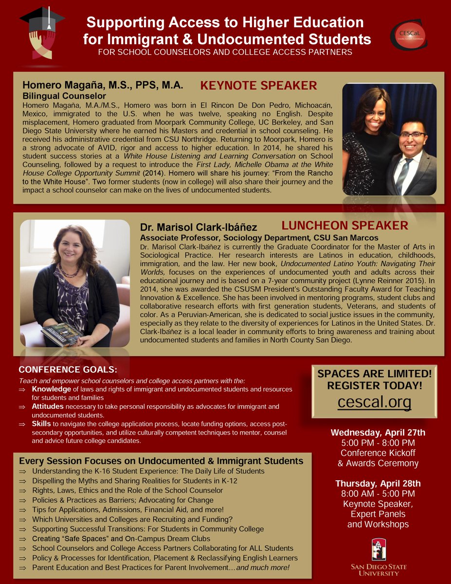 CESCaLSDSU's tweet photo. Announcing Our Keynote Speakers! 
Download/share flier: https://t.co/RBWt4XYL9A 
Learn more: https://t.co/BKDgD9kuhy https://t.co/vrXjWEAhOH