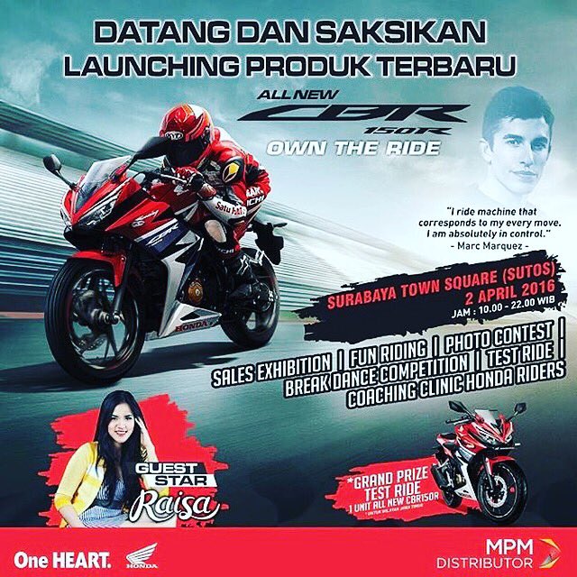Ada Raisa di acara launching Honda CBR 150cc, disc 50% for all food, dr jam 10 pagi s/d 5 sore, only <a href="/sutossurabaya/">Townsquare Surabaya</a>