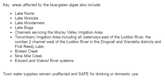 ABCemergency's tweet photo. #VIC #NSW High levels of BGA have been detected in from #LakeHume to #Murrabit; an increase approx 30km downstream https://t.co/Pr3Hf3Rxal