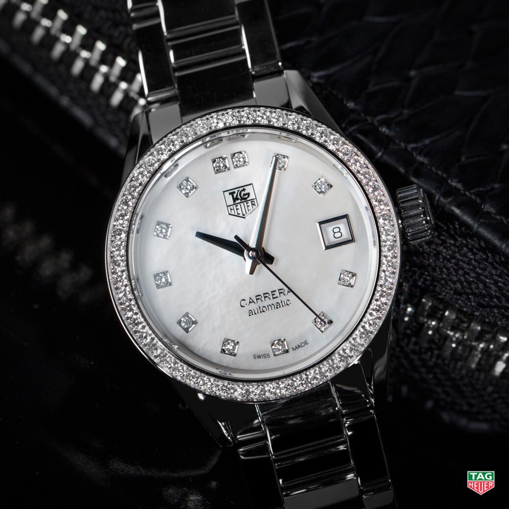 TAGHeuer's tweet photo. The TAG Heuer Carrera Calibre 9 Diamond Dial &amp; Bezel shines very bright tonight. https://t.co/uewDEZbJXF https://t.co/geOX9zpinS
