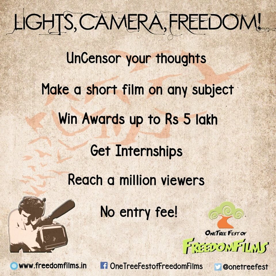 onetreefest's tweet photo. @SCMCPune #Participate &amp; #win #shortfilm #documentary #FilmFestival #filmmaking #FreedomFilm https://t.co/DJagoq2cdx https://t.co/glgNKruzrq