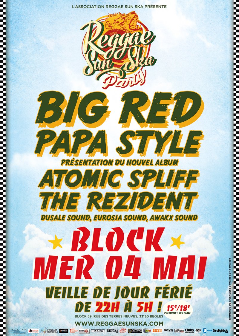 SunSkaFestival's tweet photo. Reggae Sun Ska Party le MER 04 MAI (veille de jour férié) au @Block_Bordeaux : https://t.co/ztrmVdS1dn #Reggae https://t.co/oIFtbJbjfO