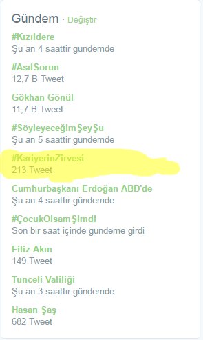 Nee Türkiye TT listesine mi girmişiz yok artık Zirve:-)
#KariyerinZirvesi