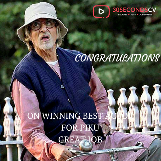 30secondscv's tweet photo. #congratulations #AmitabhBachchan on winning #BestActor for #PIKU Great #Job
 https://t.co/zgJ4dJ5i6I https://t.co/r3zwF6MIkp