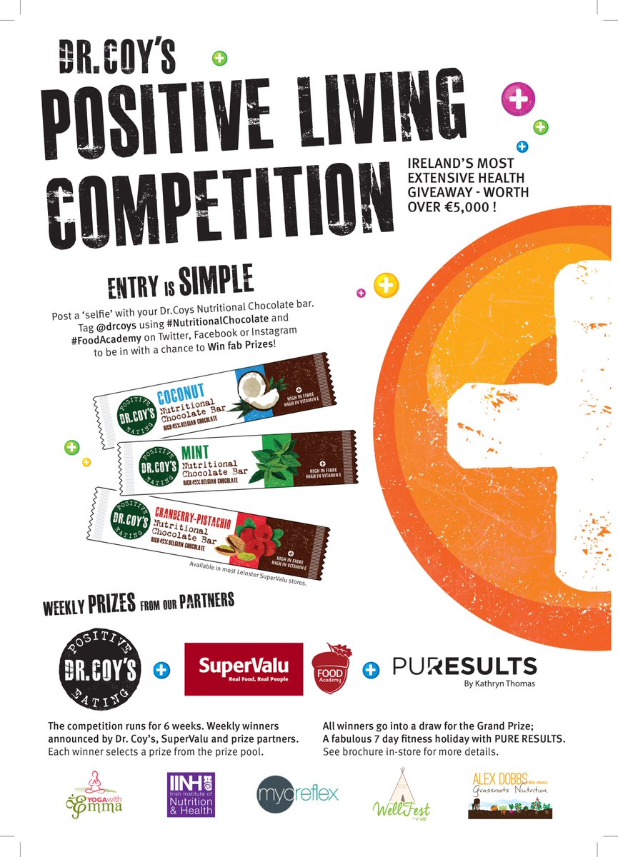 DrCoys's tweet photo. Enter Dr. Coy's Positive Living Competition #nutritionalchocolate #foodacademy with @SuperValuIrl &amp; @PureResults_ie https://t.co/z2FrtowQ49