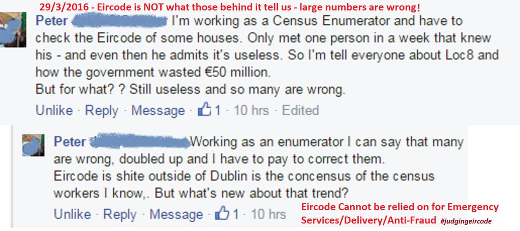 GetLostEircodes's tweet image. CSO Census staff say #Eircode is USELESS @autoaddress @Gamma_irl #fiascode #NotTested @AlexWhiteTD @labour #DorkCode