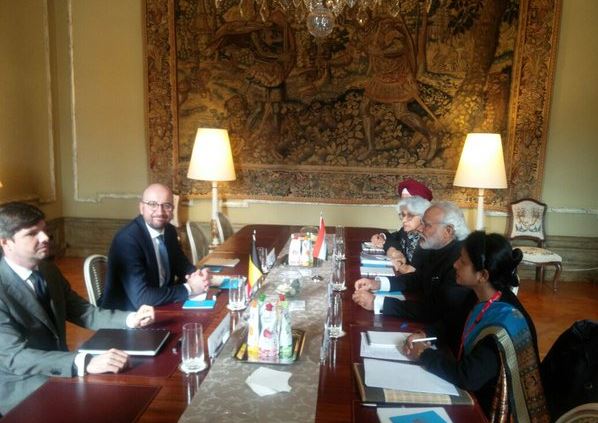 timesofindia's tweet photo. PM @narendramodi &amp; Belgian PM @CharlesMichel hold restricted talks. Updates https://t.co/ZwYDkD9b8u https://t.co/7anHkSDWPR