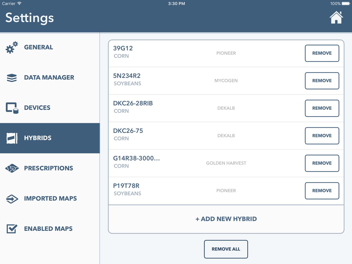 Tapping Remove All on the Hybrids page in Settings will also remove the list of hybrids you’ve entered into 20/20.